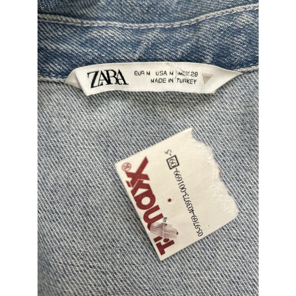 Zara Cropped Denim Bolero Jacket Cut Out Blue Size Medium High Crop New - Picture 4 of 9